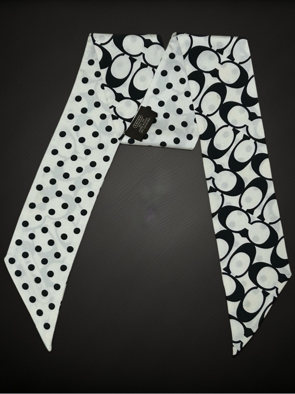 COACH Signature C & Dots Skinny Scarf in Black & White - Picture 3 of 5